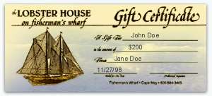 giftcertificate Lobster House Cape May NJ Gift Certificate